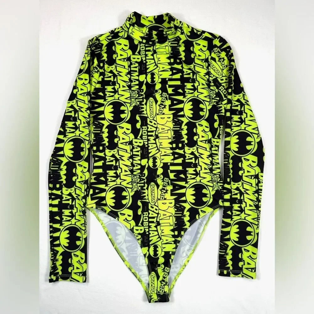 FOREVER 21 DC Comics Batman Comic Pop Art‎ Neon Turtleneck Bodysuit Size Medium